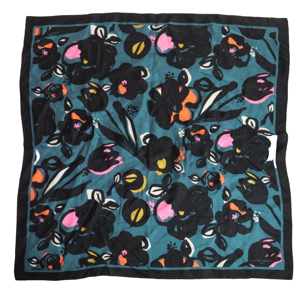 Galeries Lafayette Scarf‎ Floral Print French Chic Teal Women OS